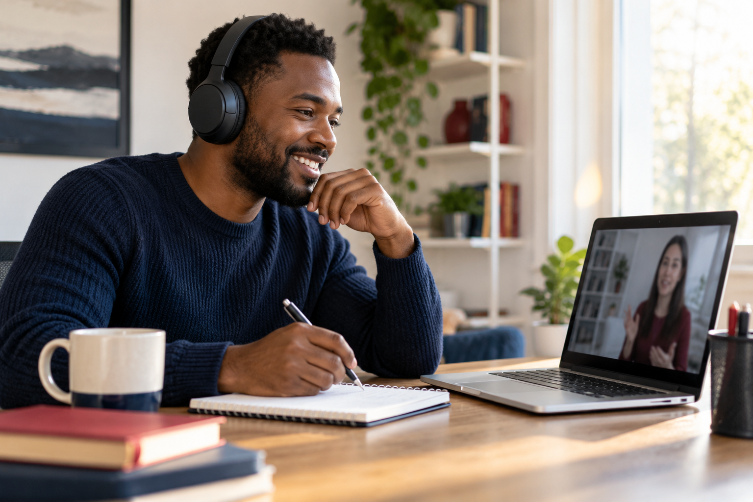 Illustrative English online learning scene