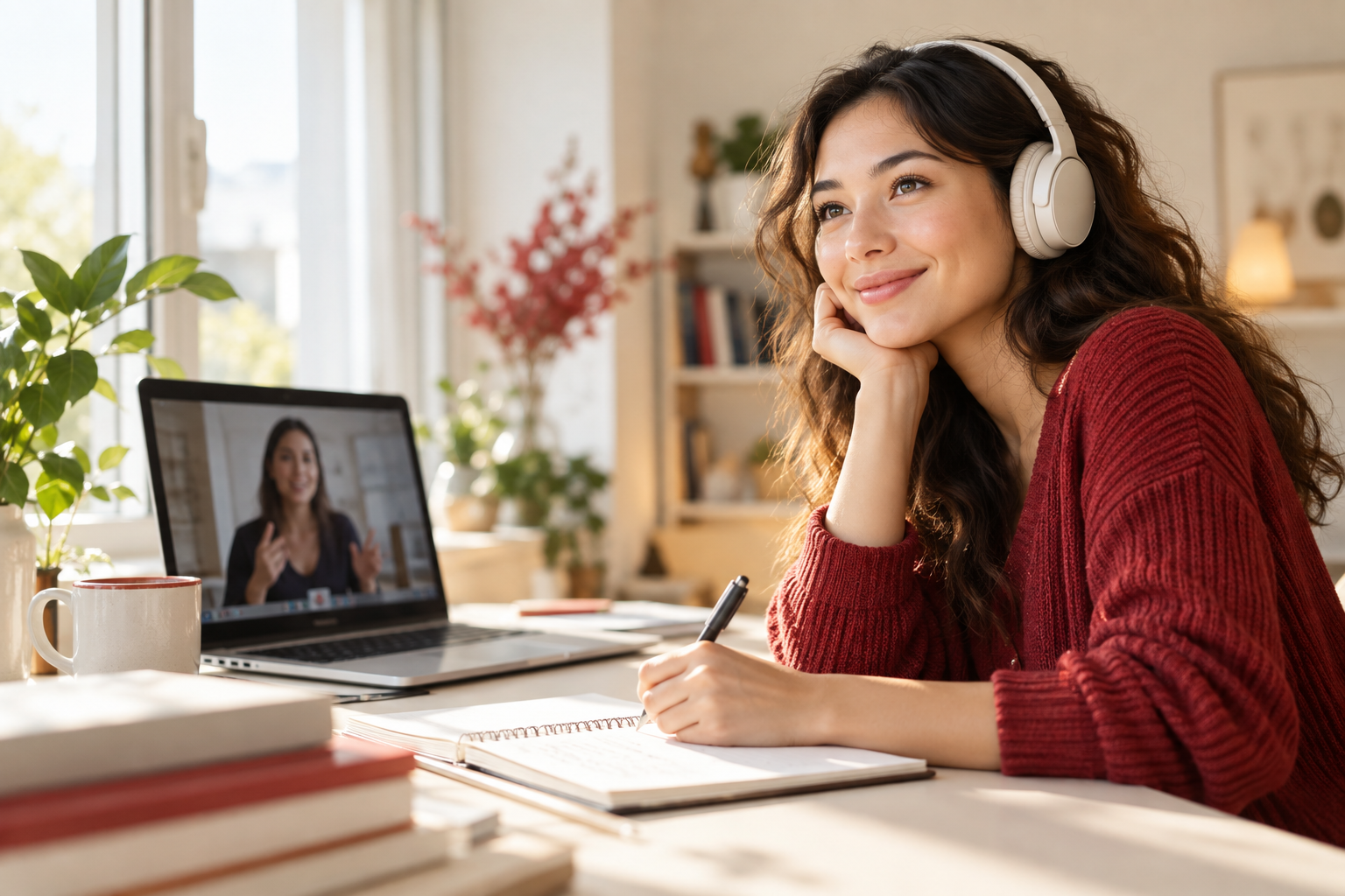 Illustrative online language learning scene